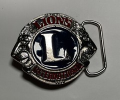 Vintage Lions International Lion&rsquo;s Club Belt Buckle 2011 Red Blue Silver Head
