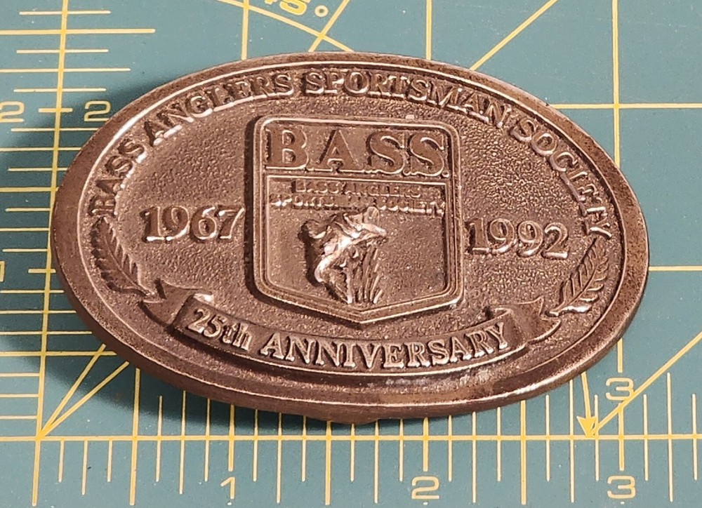 VINTAGE 1992 BASS ANGLERS SPORTSMAN SOCIETY FISHING BELT BUCKLE 25th Anniversary