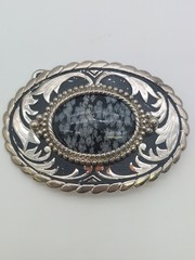 Lot of 2 VTG Belt Buckles Stone Inlay Oval Agate Gemstone Western Cowboy Incolay