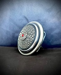 “Red Stone Shield”Industrial Art Belt Buckle Handmade OOAK Darren McNeese