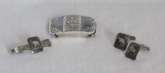 Belt, Tie Tack & Cuff Links Set Elephant Siam Sterling