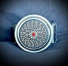 “Red Stone Shield”Industrial Art Belt Buckle Handmade OOAK Darren McNeese