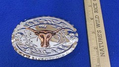 Belt Buckle Long Horn Cattle Cow Bull Aluminum Copper Plated Cowboy & Sugar Bowl