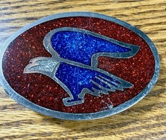 Men’s Eagle Theme Vintage Belt Buckle Red And Blue Silver