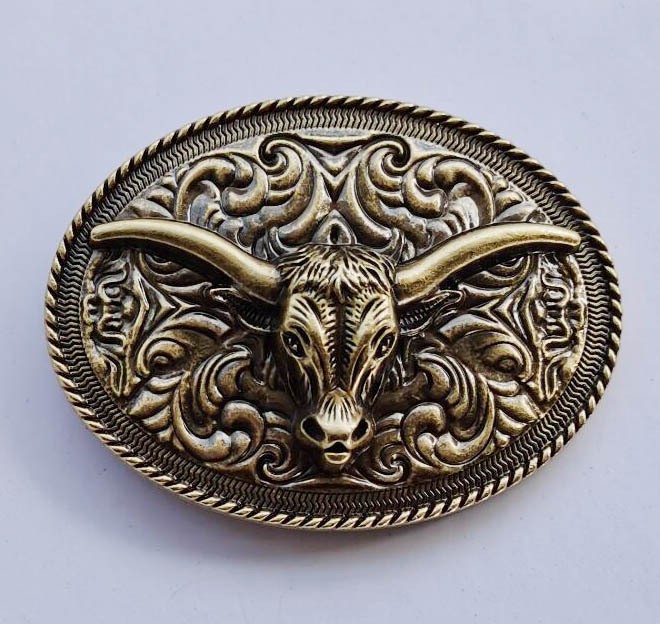 Pattern bottom cow head zinc alloy belt buckle