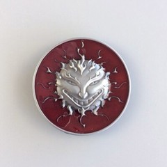 Antique Silver Red Enamel Devil Evil Face Belt Buckle Gurtelschnalle Boucle