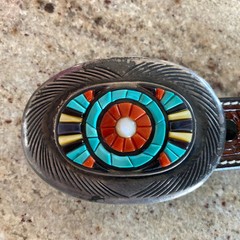 Vintage Navajo Victor Moses Begay VMB Rain Cloud Coral Silver Belt Buckle Native