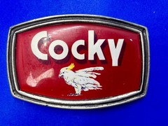 Y2K Men Cocky red belt buckle tv show bone classic hardware vintage retro whimsy