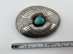 Vintage Southwestern Style Sterling Silver Buckle Signed Turquoise