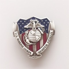 Antique Silver Enamel Vintage American Hero US Marine Corps Belt Buckle