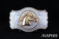 Western Design Cowboy Horse Head Belt Buckle 2 Tones Gold & Silver Color #85SPHH
