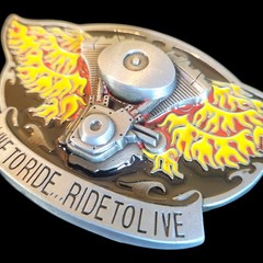Live To Ride Ride To Live Flaming Biker Belt Buckle Metal & Glossy Enamel