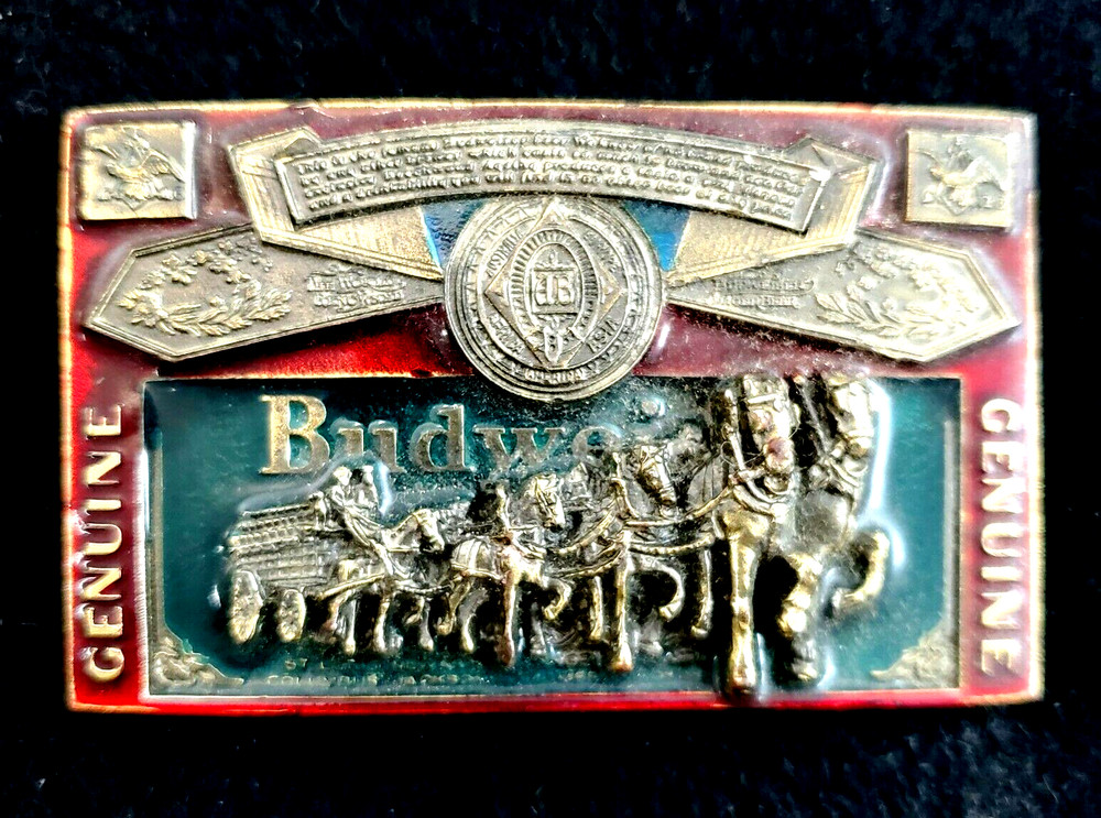 Vintage Budweiser Clydesdale 3D Enamel Inlay Belt Buckle 1982 Made in USA