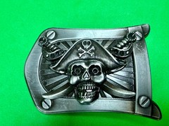 Pirate Skull Crossbones with Crossed Swords 3D Raised Silver Tone Belt Buckle