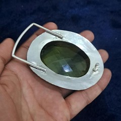 Green Faceted Glass Gemstone Belt Buckle Handmade Vintage Style Silver Tone West