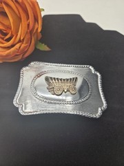 VINTAGE COVERED WAGON OVAL CENTER SILVERTONE BELT BUCKLE Cowboy Stagecoach