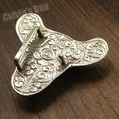 Hand Carved Bull Skull Western Floral Large Belt Buckle with Turquoise & Coral