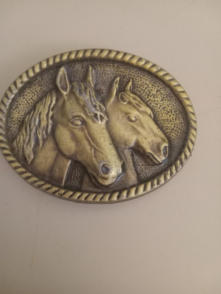 Belt Buckle Brass Horses 3in x 2 1/2 In Western Style