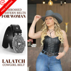 LALATCH Cowboy Belts for Men XS 28&Prime;-32&Prime; Waist, Silver Bull Buckle/ Black