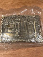 Vintage Brass Finish Belt Buckle Edison Station “A” 1888 Collectible