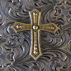 Two Tone Cross Belt Buckle Oval Silver Gold Floral Filigree Western