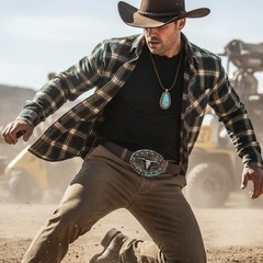 Men Silver Metal Buckle Western Fashion Bull Long Horn Texas Cow Rodeo Statement