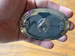 Vintage Chrome Silver Horse with Horseshoe Belt Buckle
