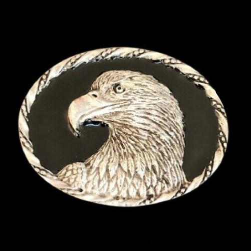 WESTERN COWBOY 3D EAGLE ROPE EDGE OVAL SHINY VINTAGE BELT BUCKLE