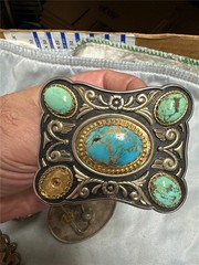 Huge Vintage Lot Of Eight Belt Buckles with Stones, etc AS IS See Description