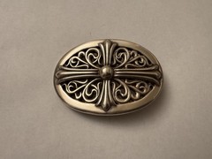 90s Silver tone Oval Cross Belt Buckle Gothic Western Solid Metal 1.5inch Buckle