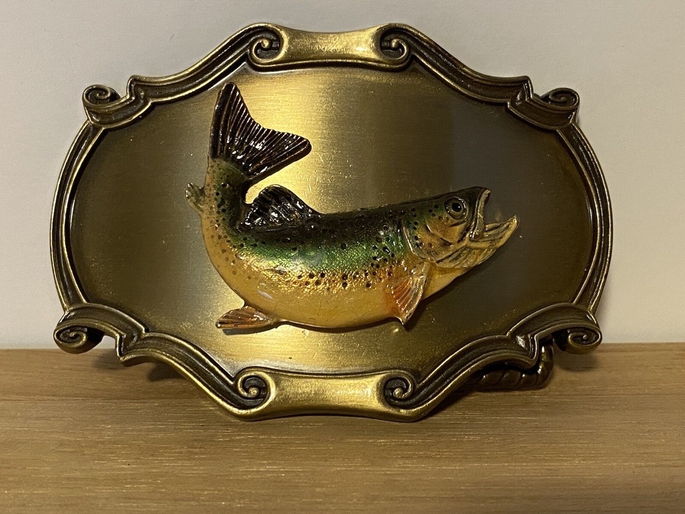 Raintree Belt Buckle ~ Western Enamel Trout Fish Belt Buckle ~ USA 1978