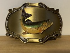 Raintree Belt Buckle ~ Western Enamel Trout Fish Belt Buckle ~ USA 1978