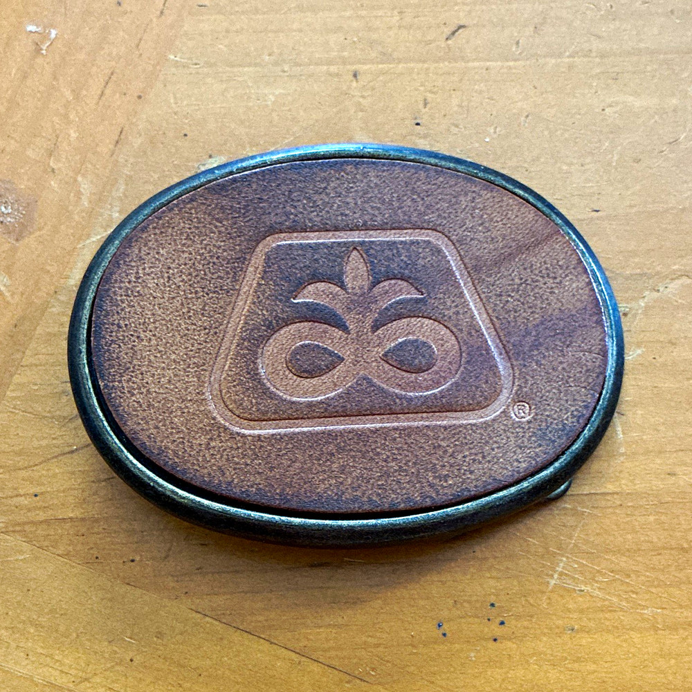 Vintage Pioneer Seeds Leather and Brass Belt Buckle