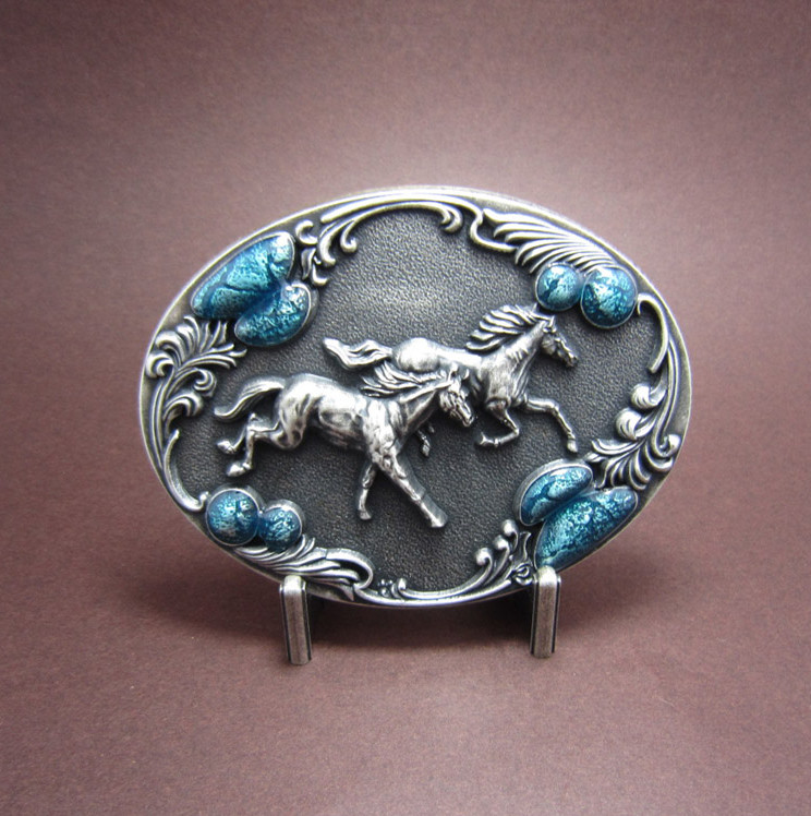 Silver-Plated Western Running Horses Cowboy Metal Belt Buckle