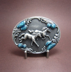 Silver-Plated Western Running Horses Cowboy Metal Belt Buckle