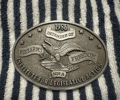 NRA 1986 Oval Western Belt Buckle Silver Metal Eagle Freedom Fits 1.5 in