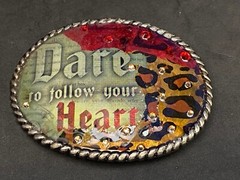 Dare To Follow Your Heart Rhinestone Accented Statement Oval Belt Buckle.