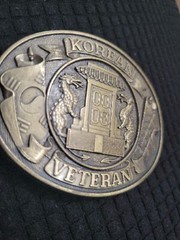 VTG Korean War Veteran Belt Buckle Dragons Flags USA Patriotic Cold War Temple