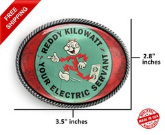 Reddy Kilowatt Belt Buckle – Retro Electric Co Art Handmade Oval Buckle – 381