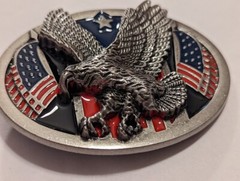 ♈ Eagle Belt Buckle Antique Silver red blue flags color Hunting Fishing 3.5×2.6