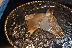 Crumrine M&F Western Belt Buckle Horse Head Oval Antiqued Bronze C02114