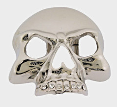 Skull Belt Buckle Men Silver Metal Skeleton Rhinestones Halloween Costume Pirate