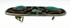 Zuni Navajo Native American Morenci Sterling Silver Turquoise Coral Belt Buckle