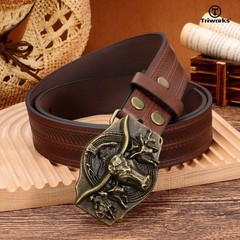 TRIWORKS Western Cowboy Leather Belt for Men Women Fit Size 29&Prime;-33&Prime;, Coffee