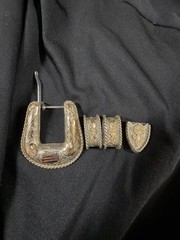 Sterling Silver 10K Gold Overlay Western 4 Pc Belt Buckle Set GN34 Mexico