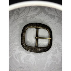 Vintage Burgos Brass Belt Buckle Etched Leaf Botanical Pattern 976 Antiqued Gold