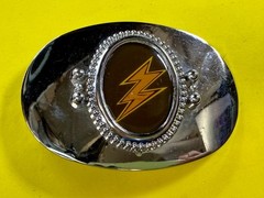 Lightning Bolt Strike Electric Shock Flash Cabochon On Reflective Belt Buckle