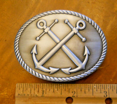 CROSSED ANCHOR BELT BUCKLE, 3&Prime; SILVER FINISH (NEW IN PACKAGE)