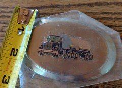 Rare Pre-Owned Silver Tone Metal Tanker Semi Truck Vintage Enamel Belt Buckle