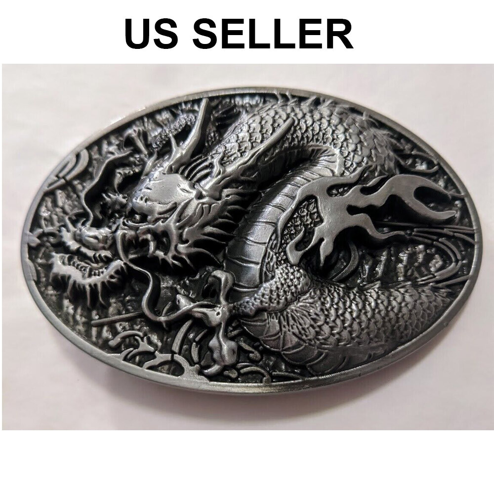 Antique Silvery Color DRAGON Western style Belt Buckle Full Metal US seller